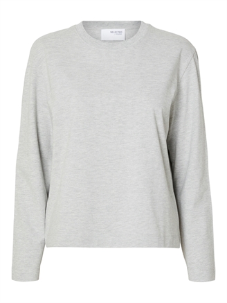 Selected Femme SlfEssential LS Boxy Tee Light Grey Melange